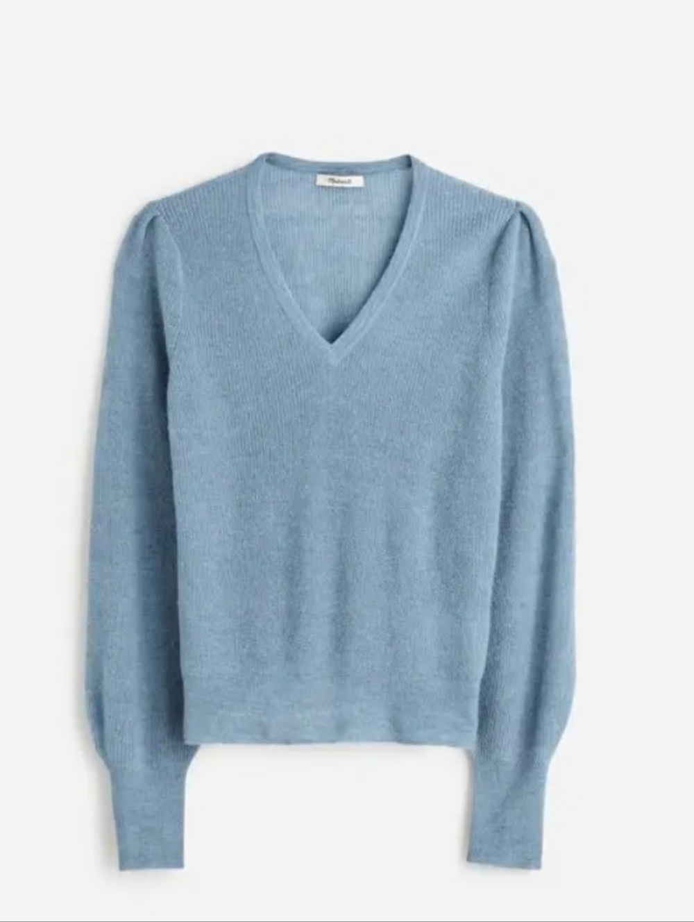 Madewell Alpaca Blend Puff Sleeves V neck Knit Top Sweater